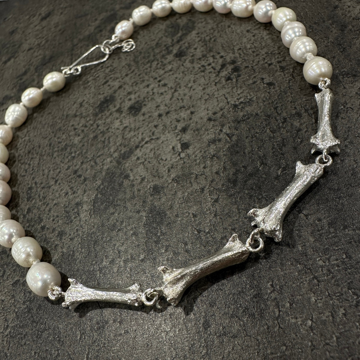 Foxtail bone link with pearl Necklace