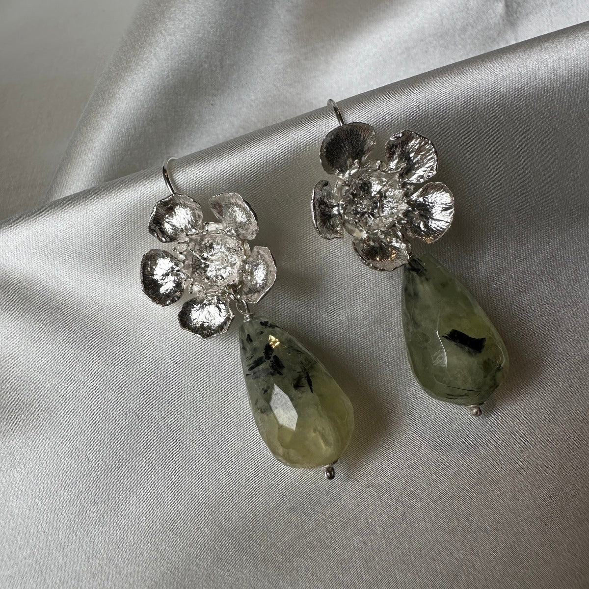 Large Geraldton Wax with Prehnite Drop Earrings