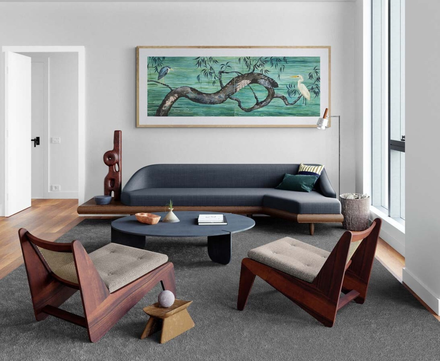 Pied Heron & White Egret Diptych