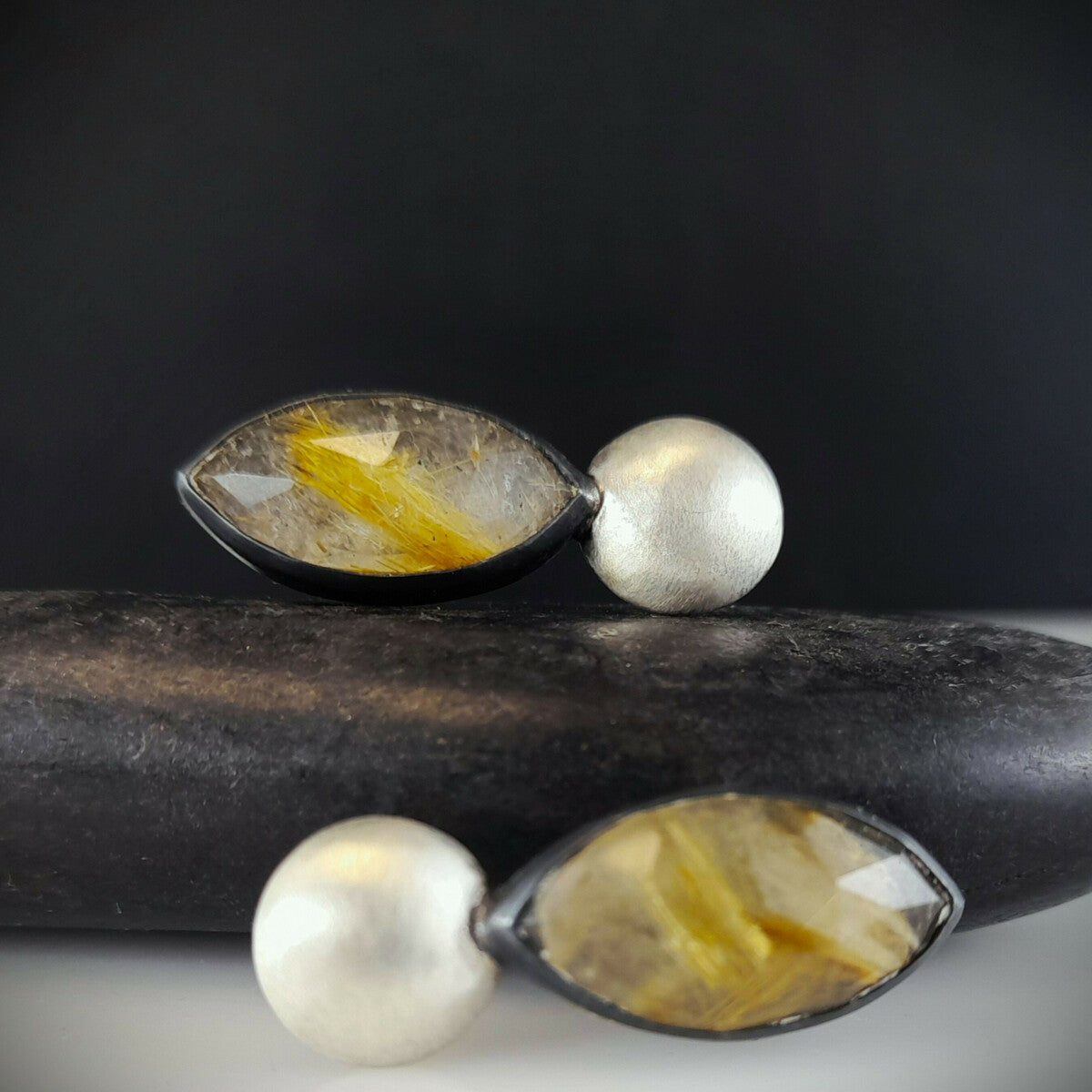 INCLUSION : Gold Rutile Quartz Dot Earrings