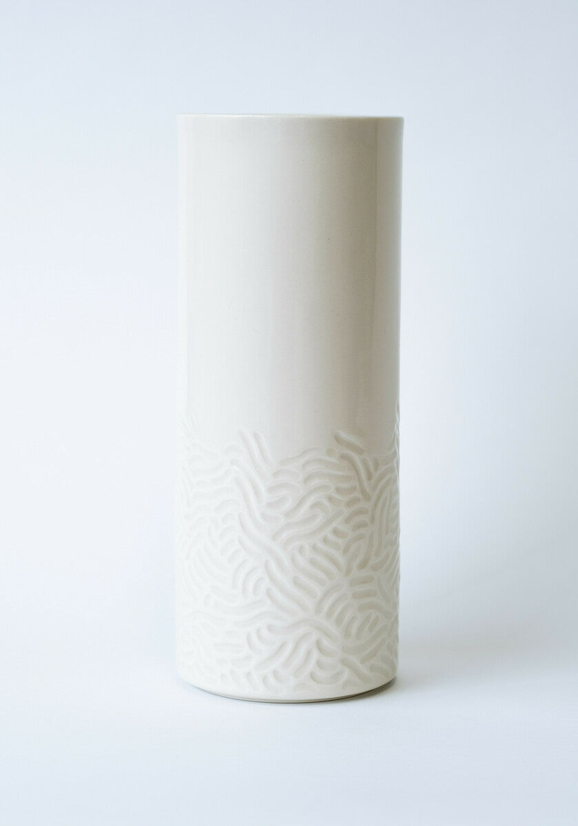 Large Carved Vase - White