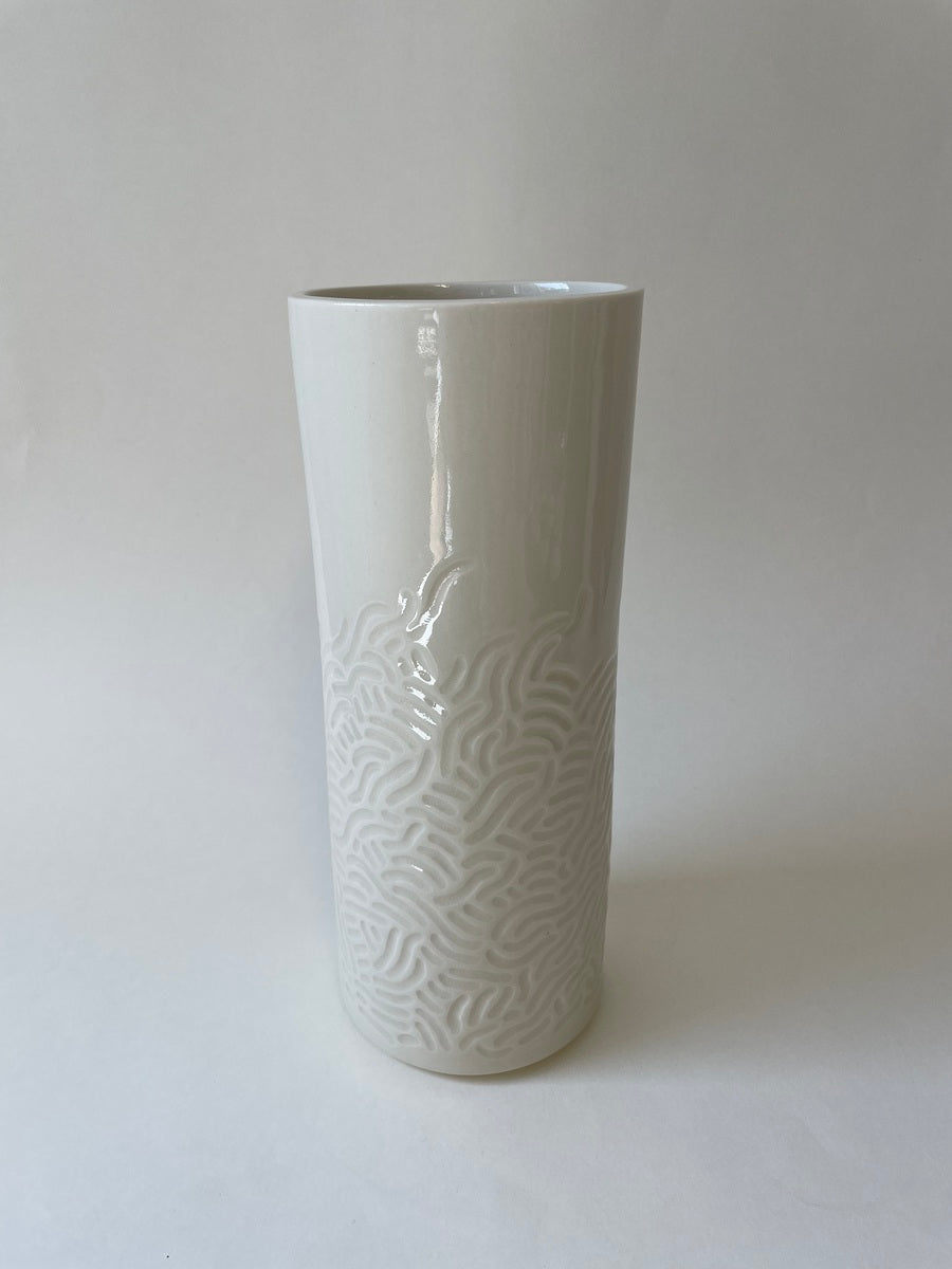 Large Carved Vase - White