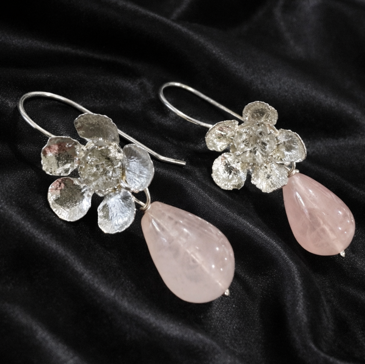 Geraldton Wax with Rose Quartz Drop Earrings