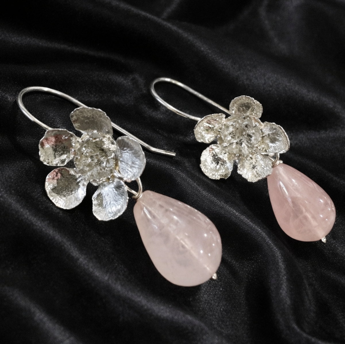 Geraldton Wax with Rose Quartz Drop Earrings
