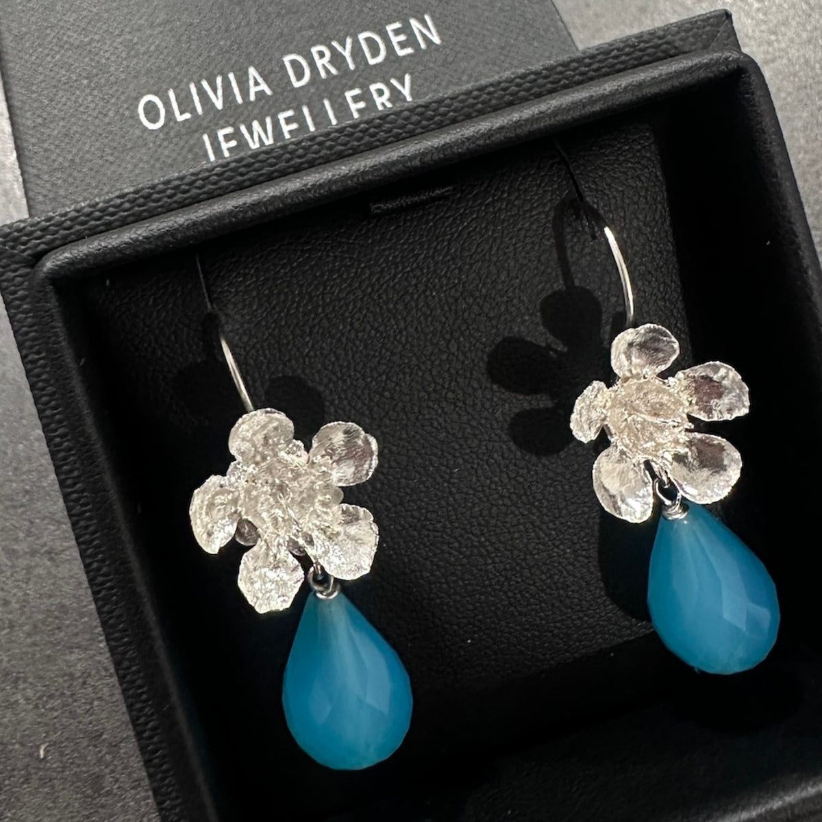 Geraldton Wax with Blue Chalcedony Drop Earrings