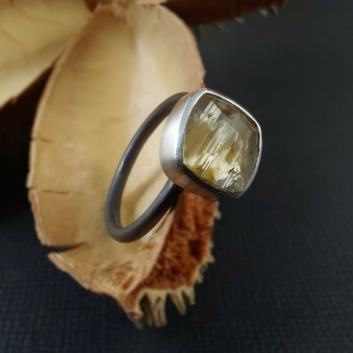 INCLUSION: Gold Rutile Podium Ring