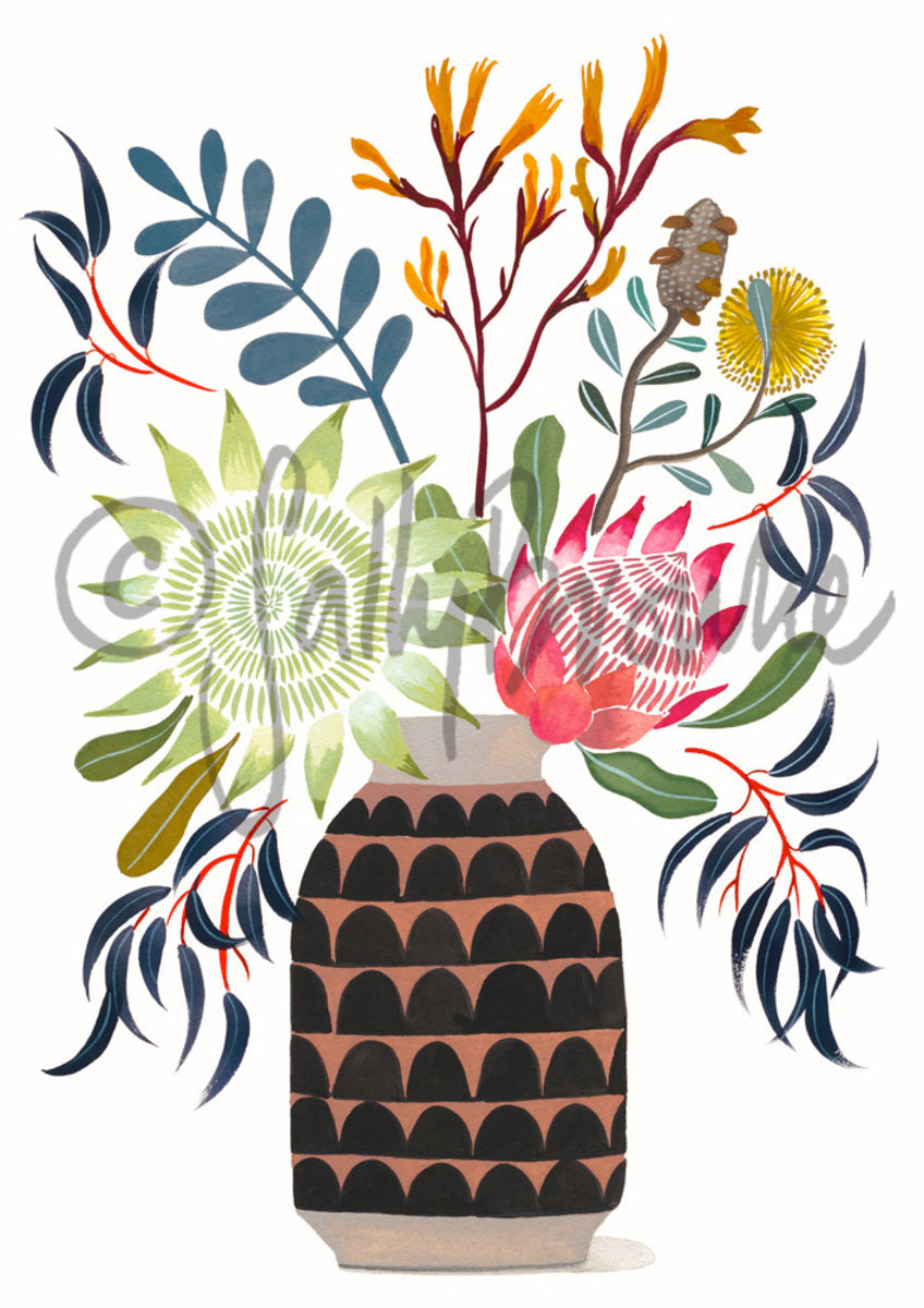 King Protea and Natives in Ceramic Vase