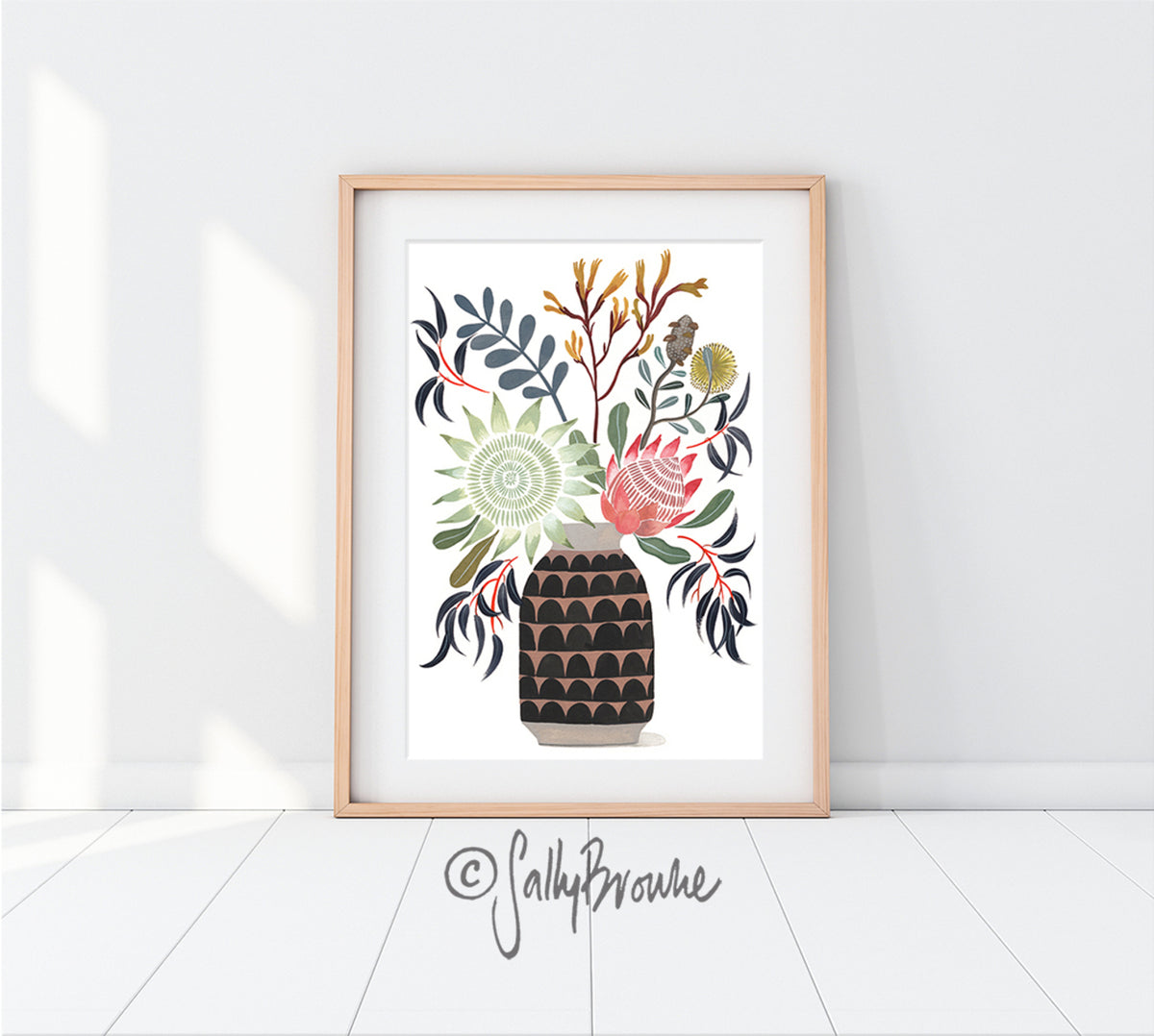 King Protea and Natives in Ceramic Vase