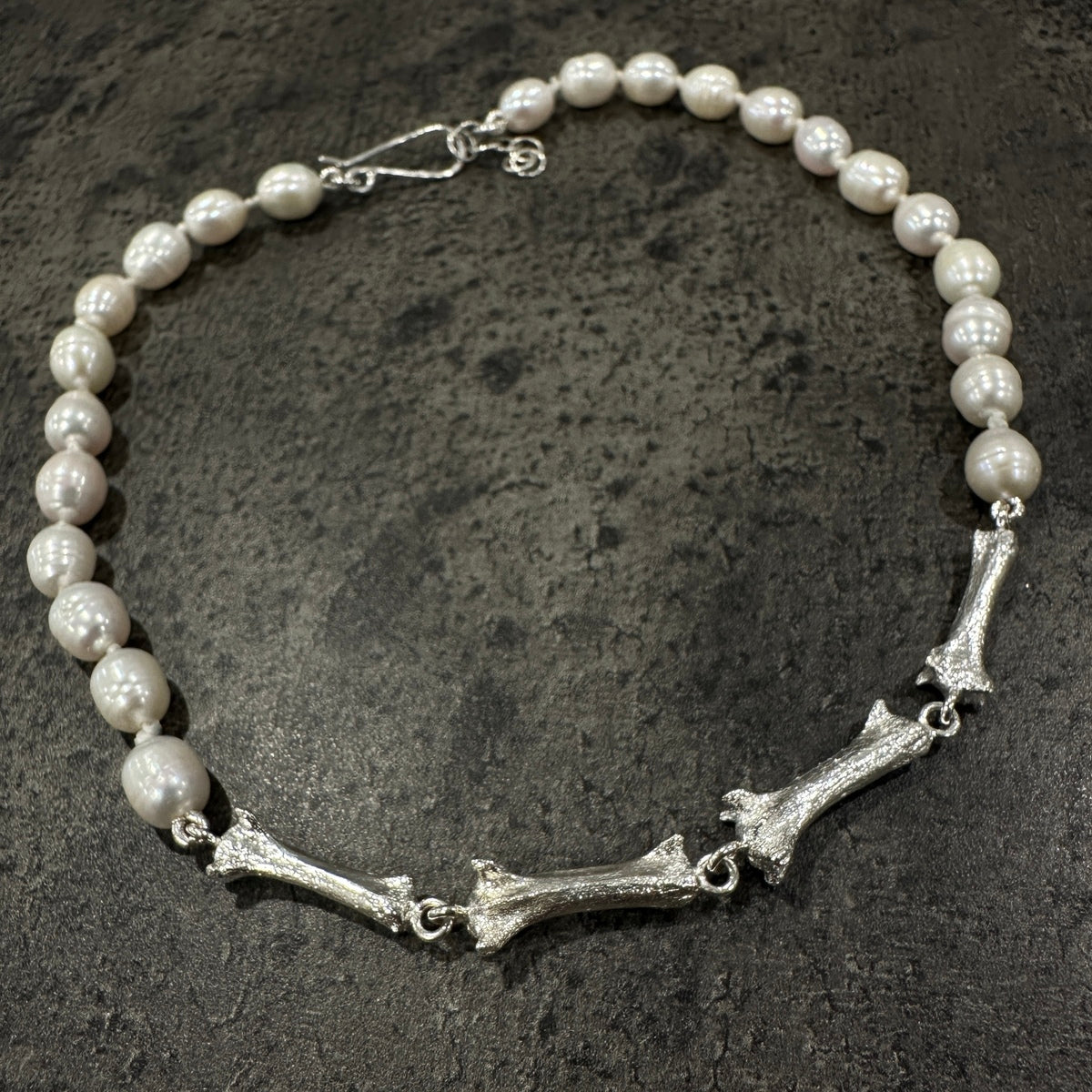 Foxtail bone link with pearl Necklace