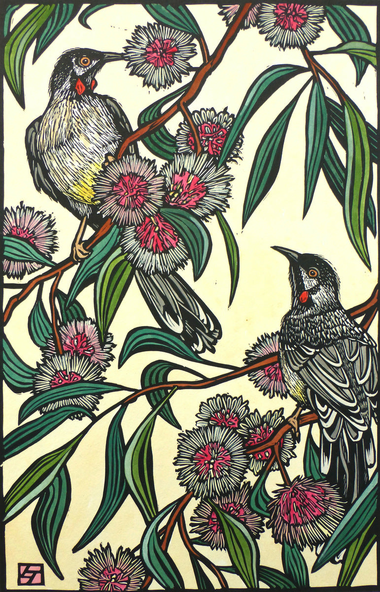 Wattlebirds on Hakea