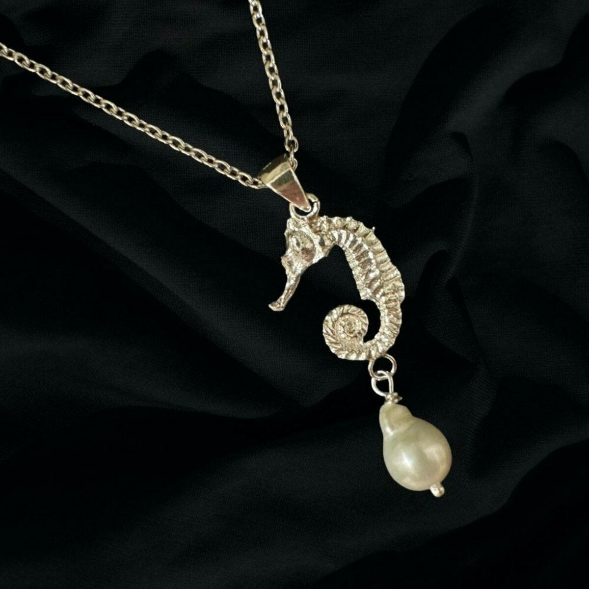 Small Seahorse with Pearl Drop Pendant