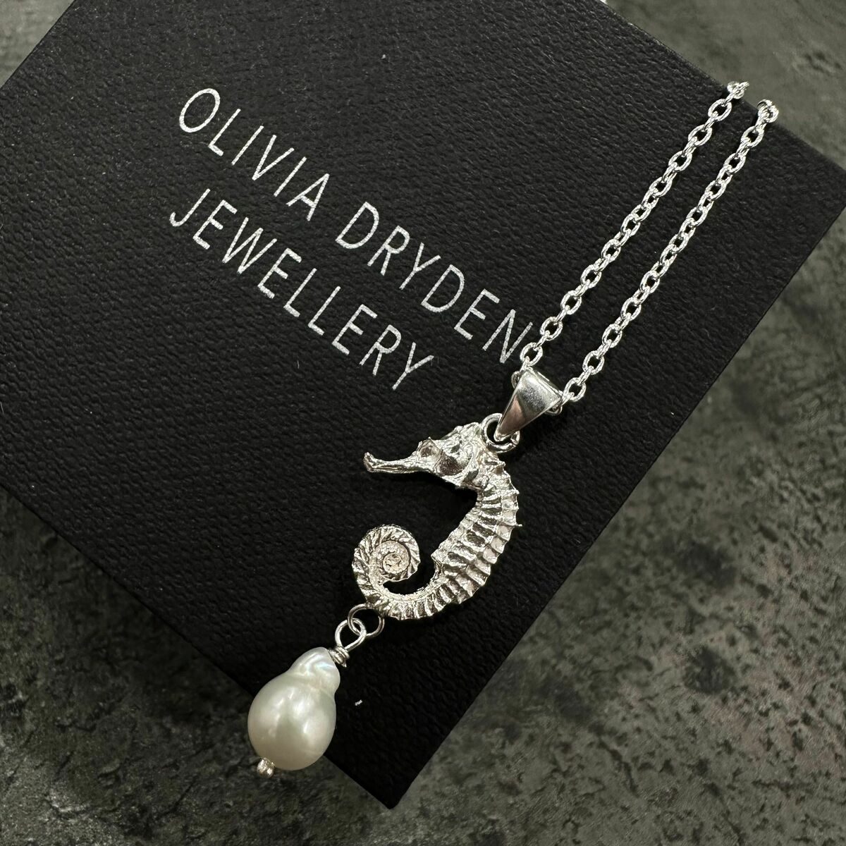 Small Seahorse with Pearl Drop Pendant