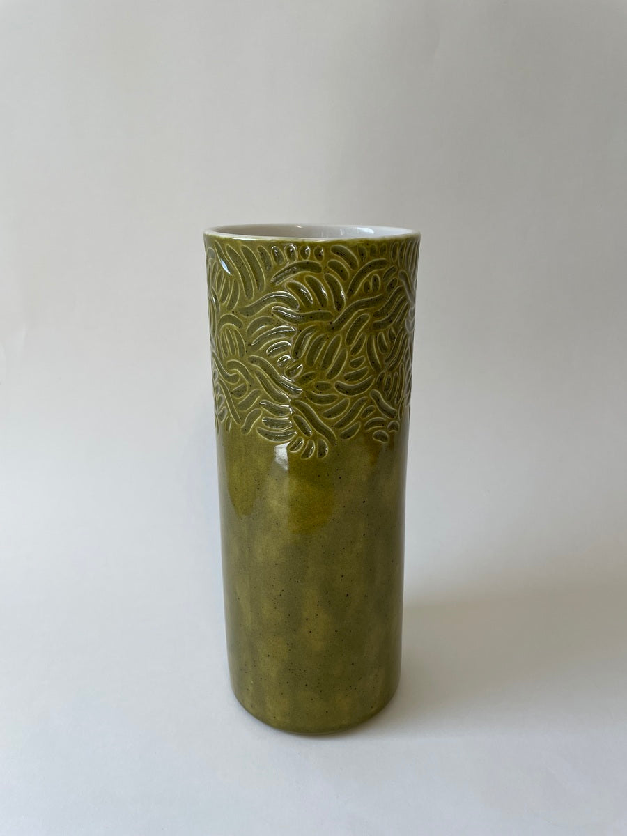 Large Carved Vase - Green