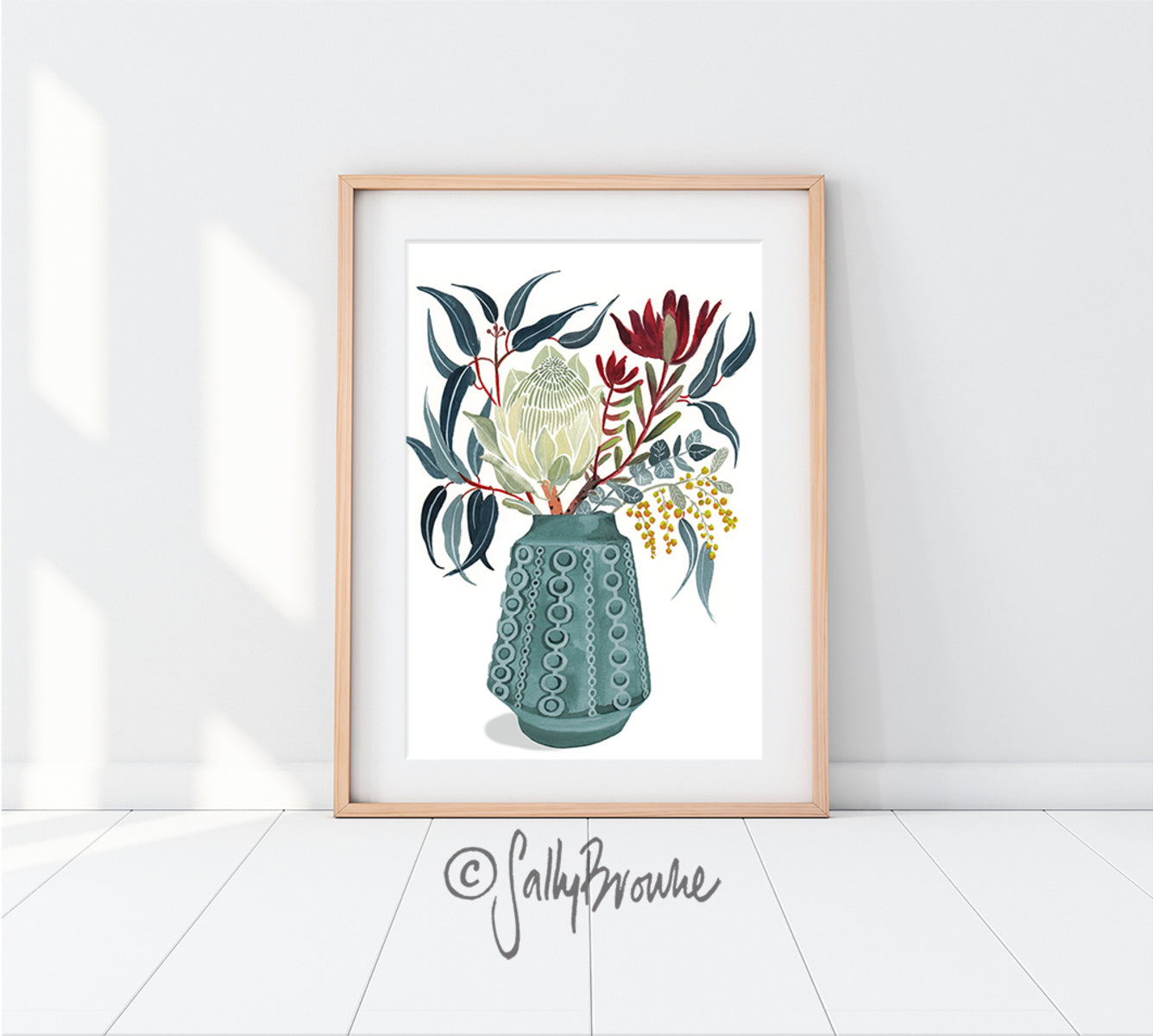 White Protea and Natives in Retro Vase