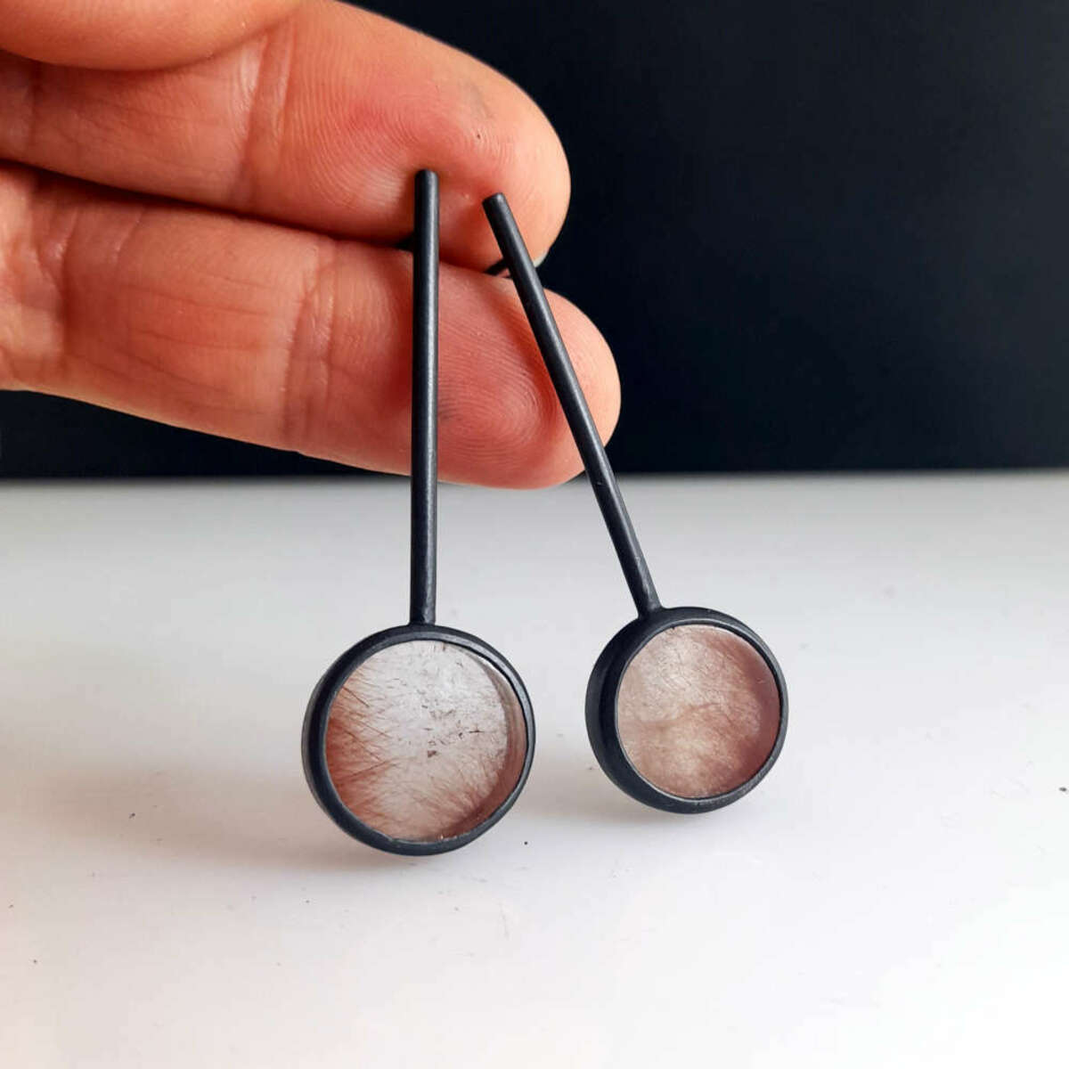 INCLUSION: Red Rutile Pendulum Earrings