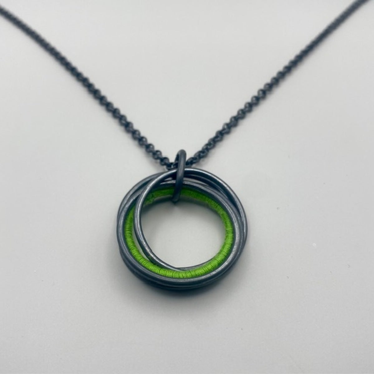 Wrapped Green Oxidized Linked Pendant on Chain (small)