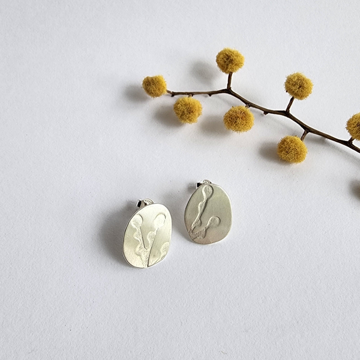 Wattle bud studs silver