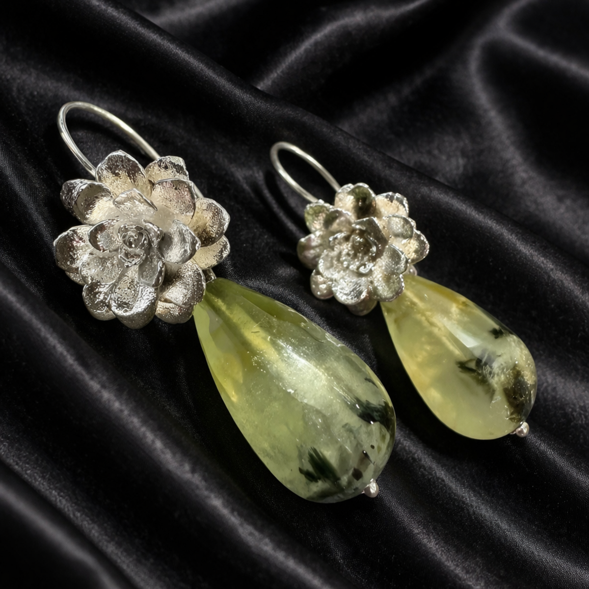 Succulent with Prehnite Drop Earrings