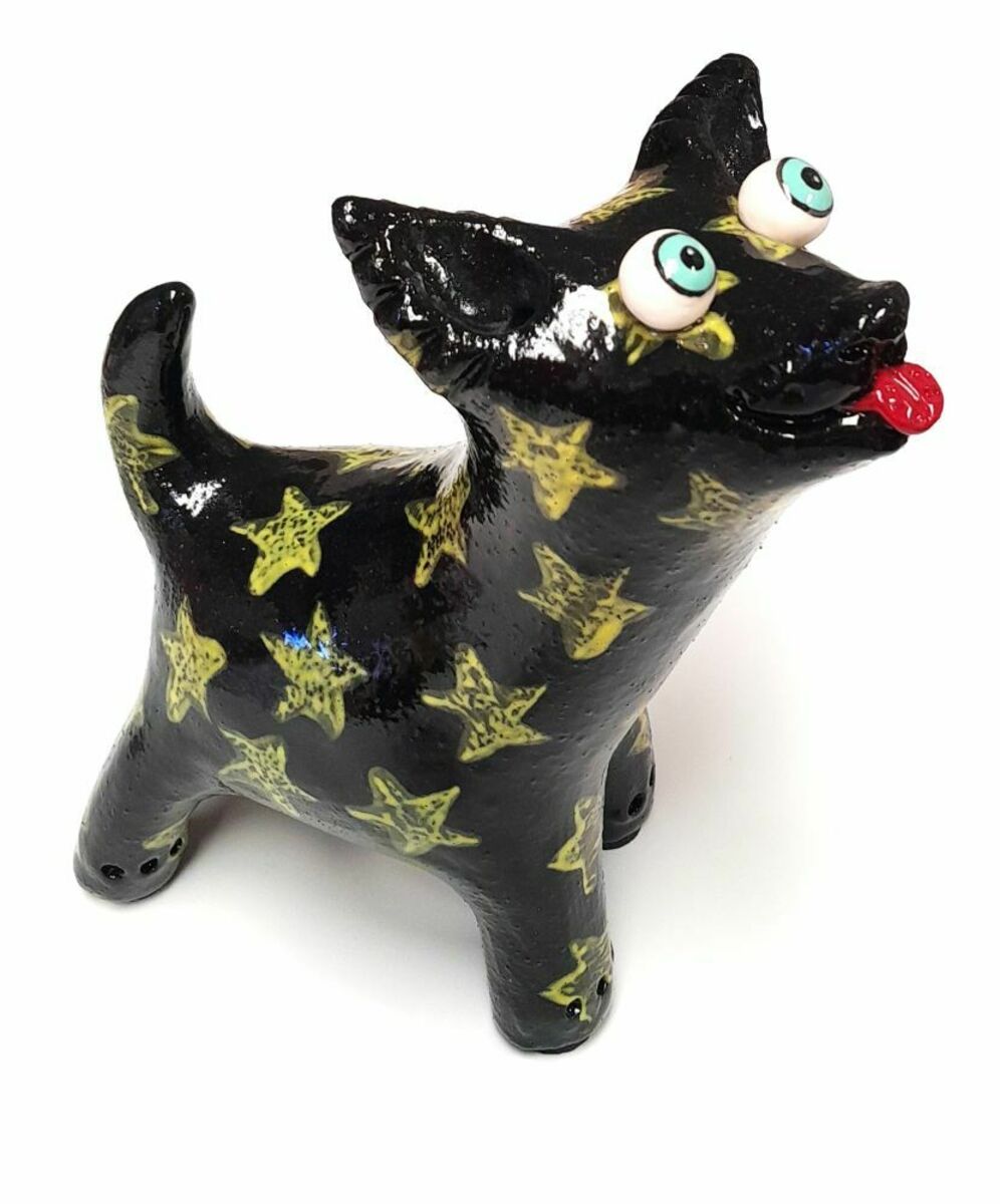 Black Dog with yellow stars- Medium