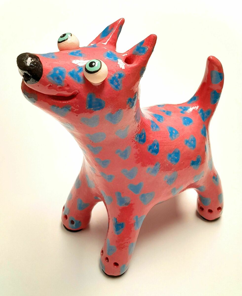 Medium Dog - Pink with Blue hearts