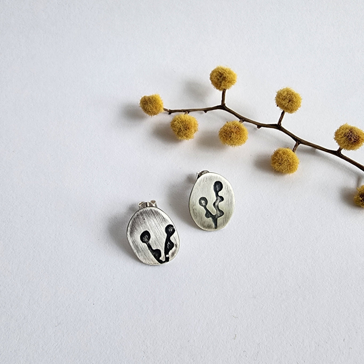 Wattle Bud studs oxidised
