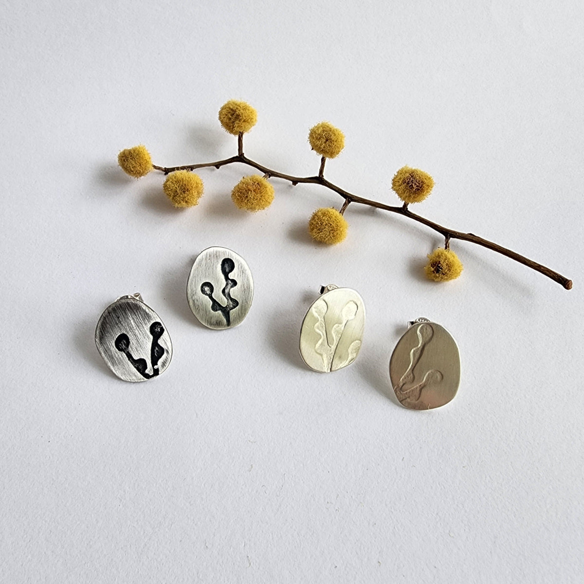 Wattle Bud studs oxidised