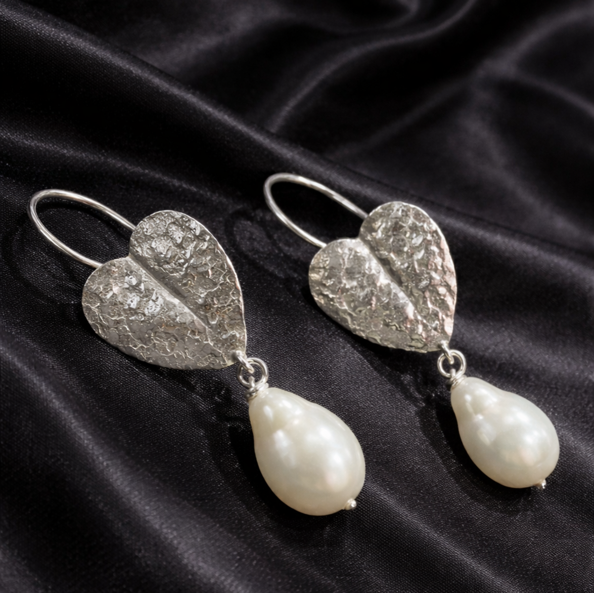 Chain of Hearts earrings with Freshwater Pearl Drops