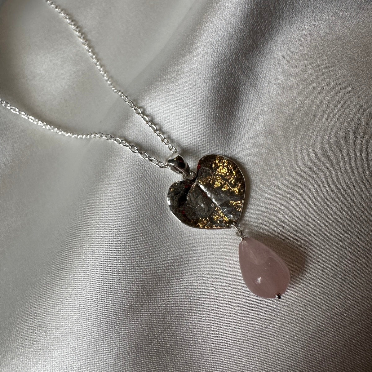 Chain of Hearts with Rose Quartz Drop Necklace