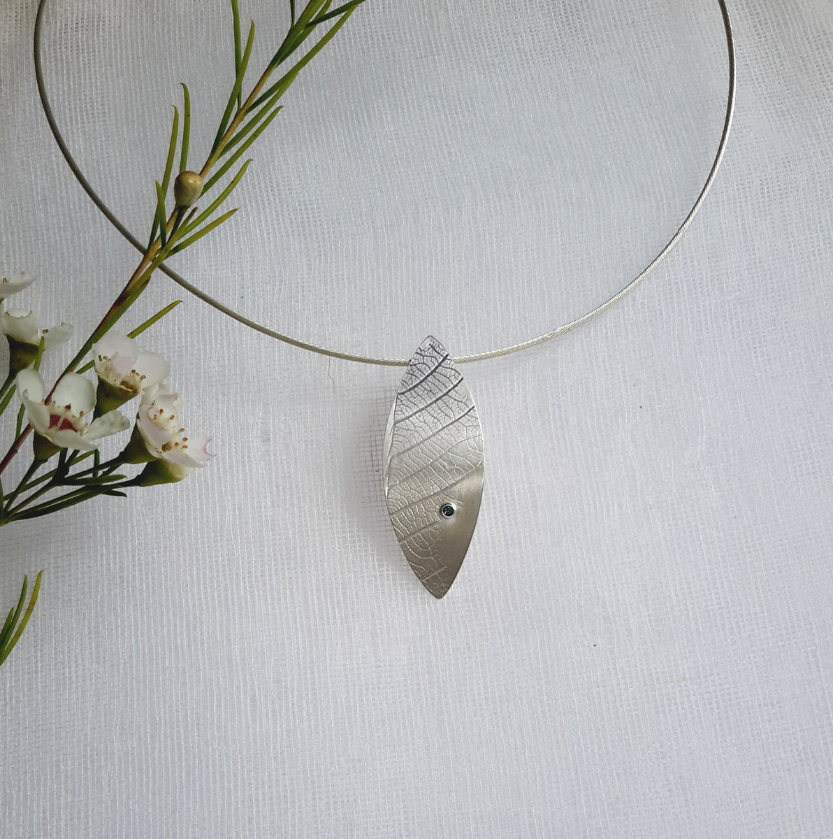 Leaf Impression Necklet with Blue/Green Tourmaline