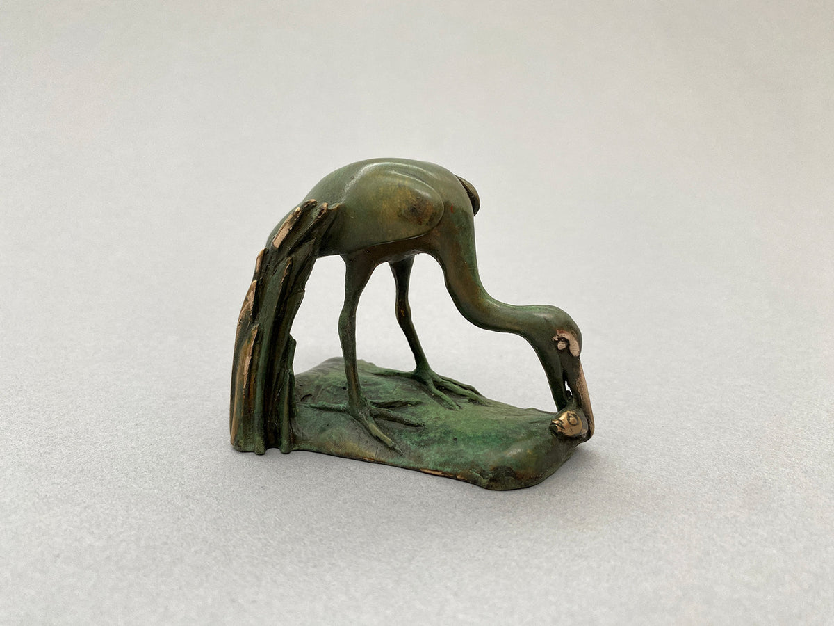 Egret with Fish and Two Frogs