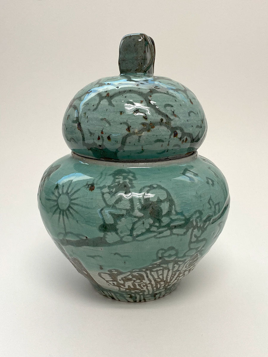 Large Figurative Pot With Lid