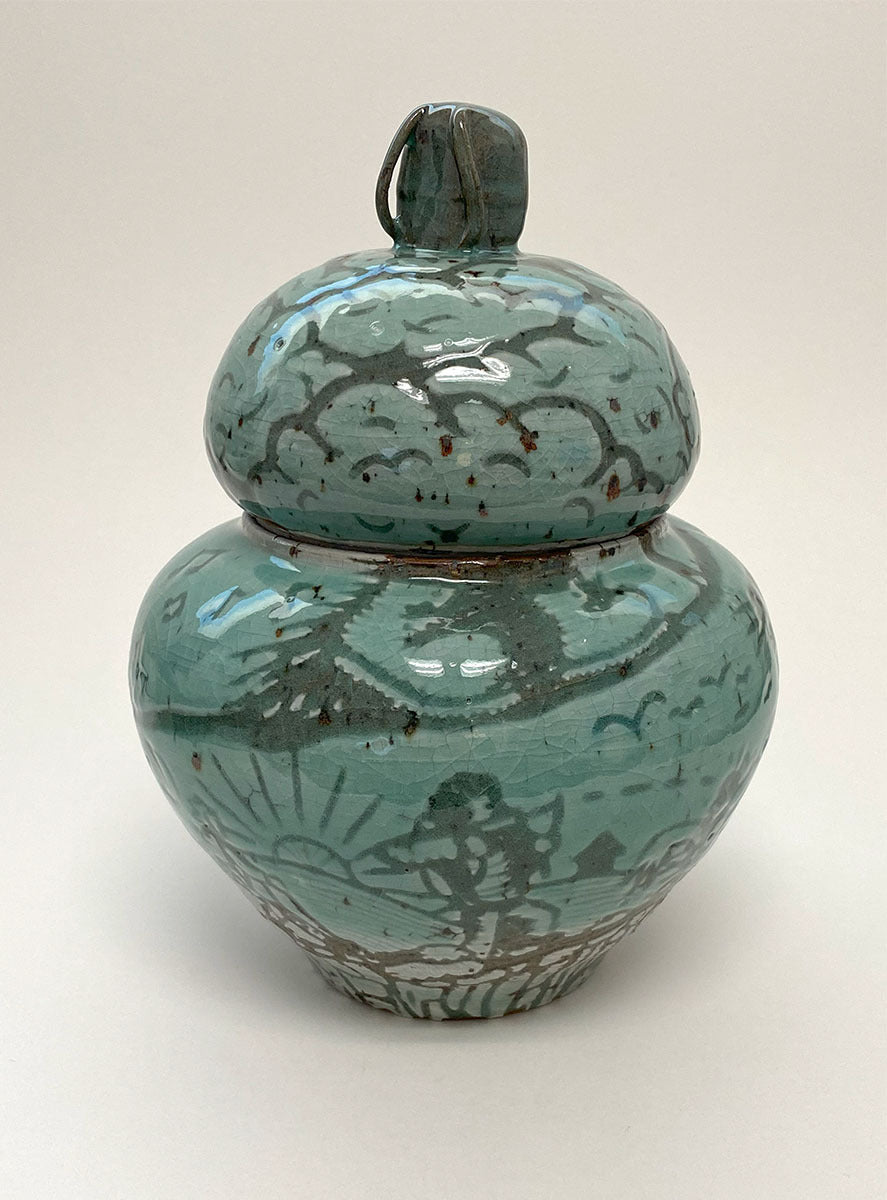 Large Figurative Pot With Lid