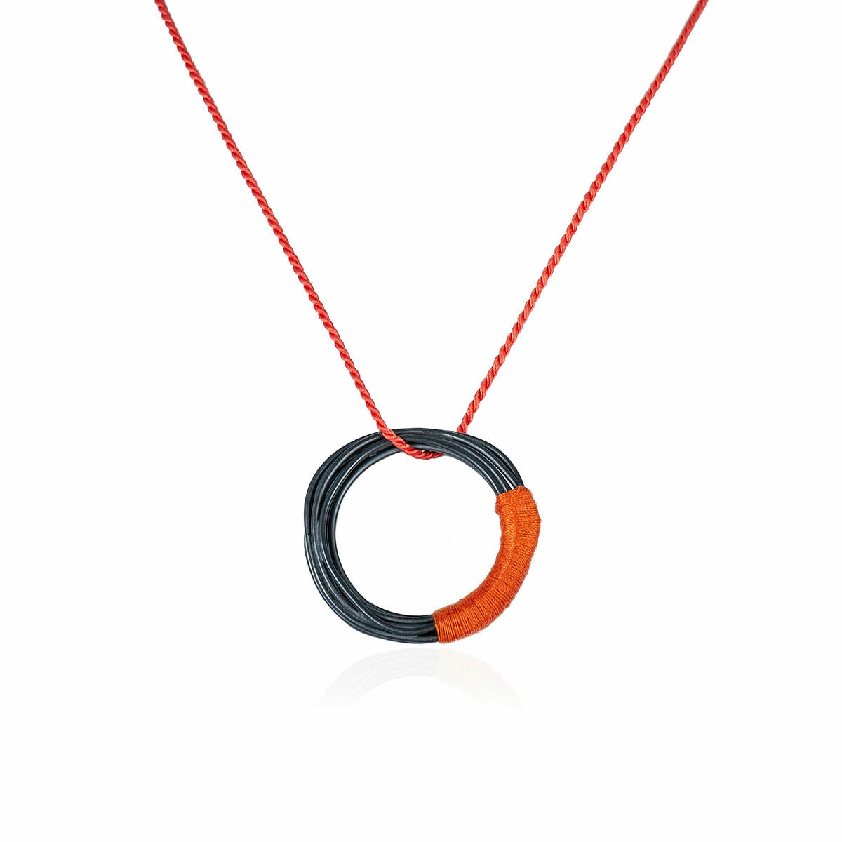 Wrapped Orange Oxidized Pendant on Orange Silk Cord
