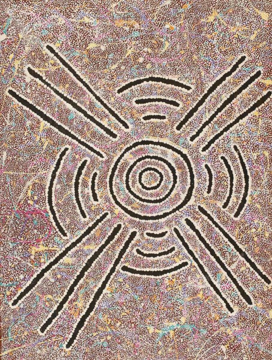 Valentine Nakamarra White - Lukarrara Jukurrpa (Desert Fringe-Rush Dreaming)