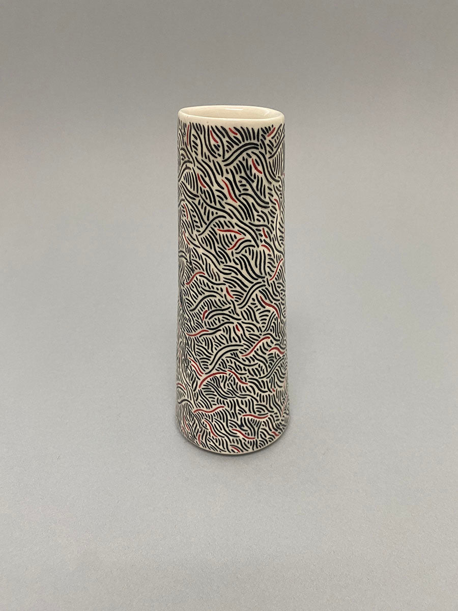 Medium Carved Vase - Black, White &amp; Red