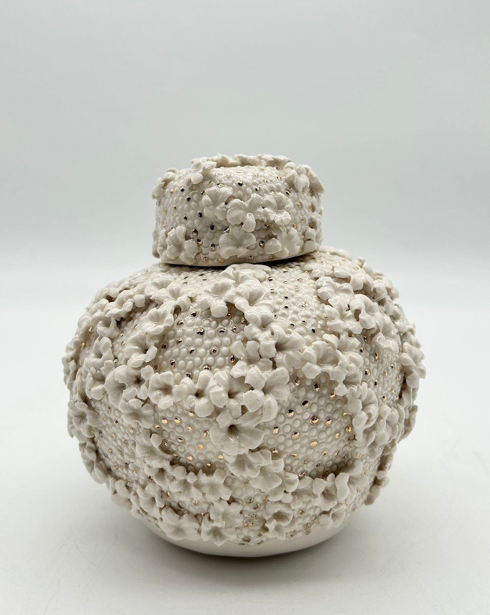 White Porcelain Urn with Gold Dots