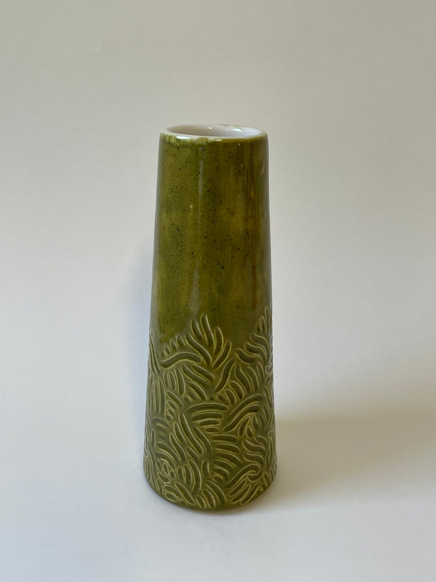 Medium Carved Vase - Green