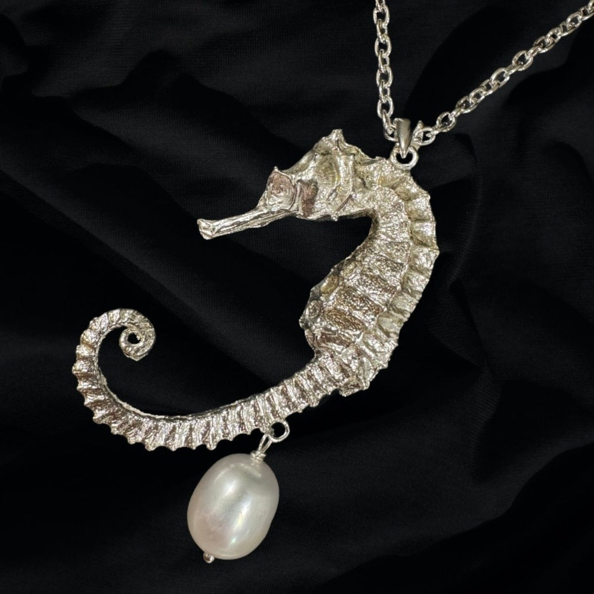 Seahorse with Pearl Pendant on Chain