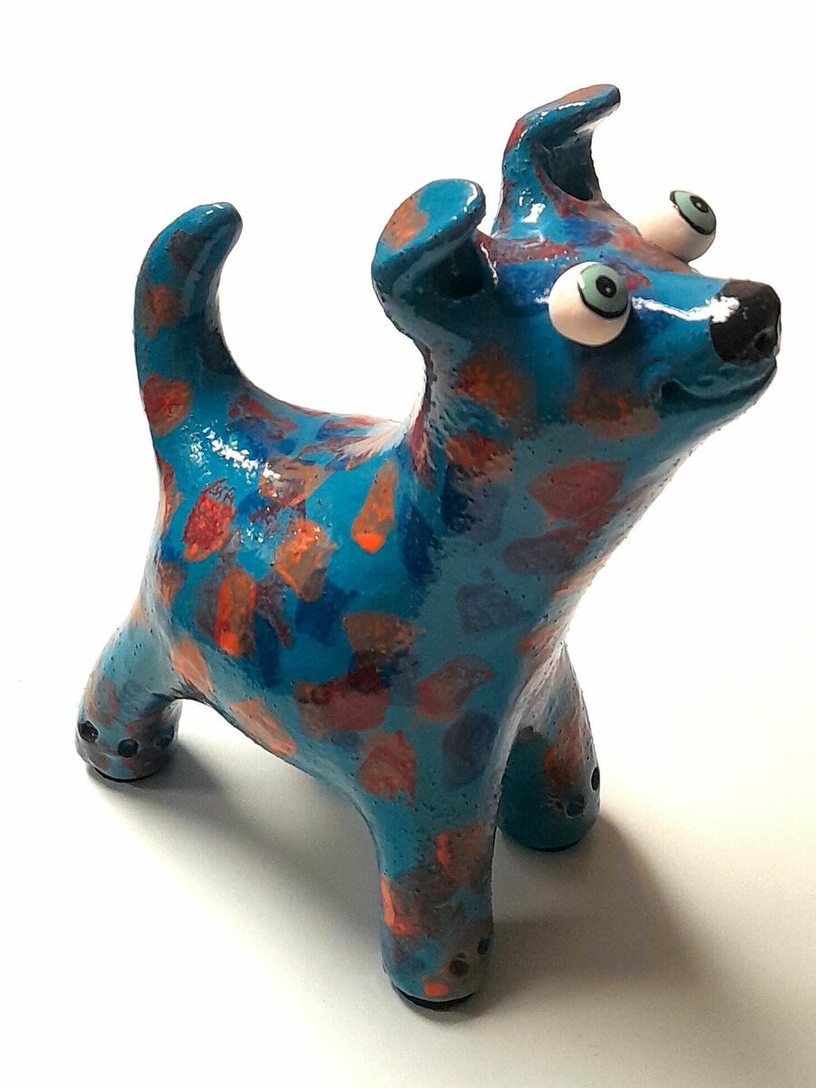 Blue Dog with Coloured pattern- Medium