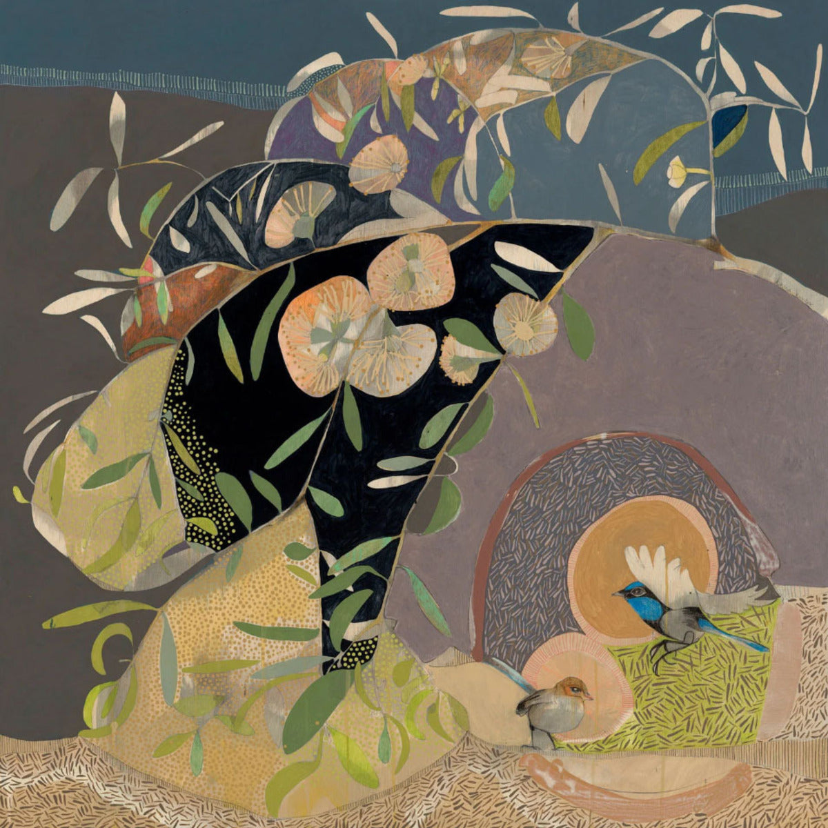 Gentle Growth, Blue Wren and Eucalyptus