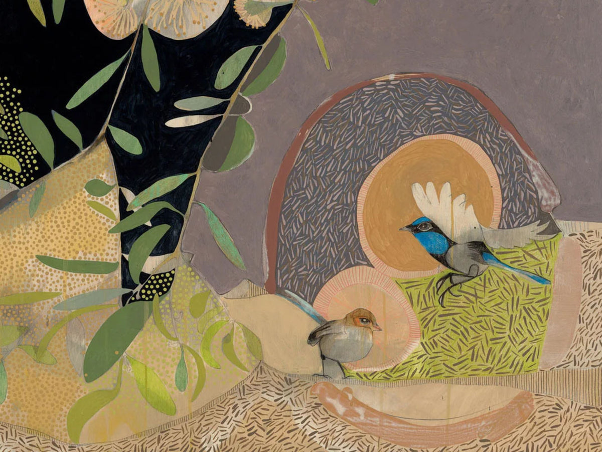 Gentle Growth, Blue Wren and Eucalyptus