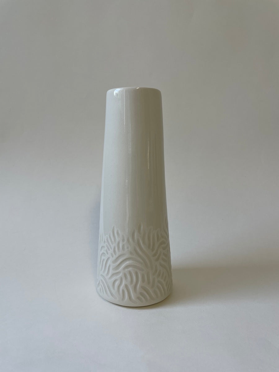 Medium Carved Vase - White