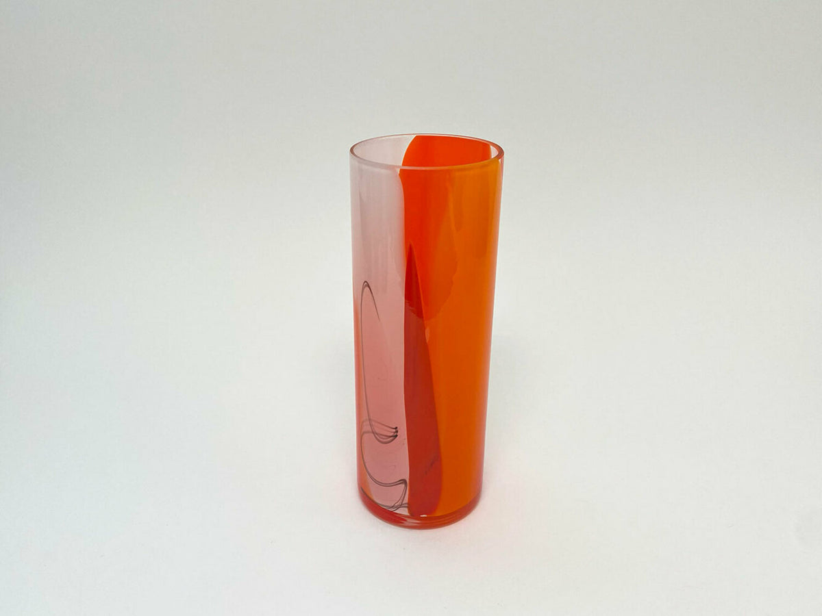 Mixed colour wide cylinder vase - Orange/red