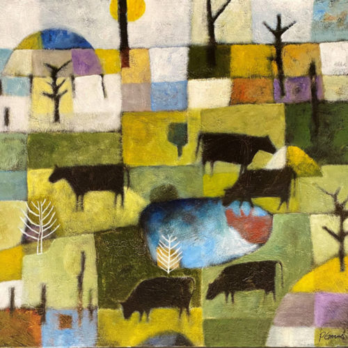 Cows on Checkered Landscape