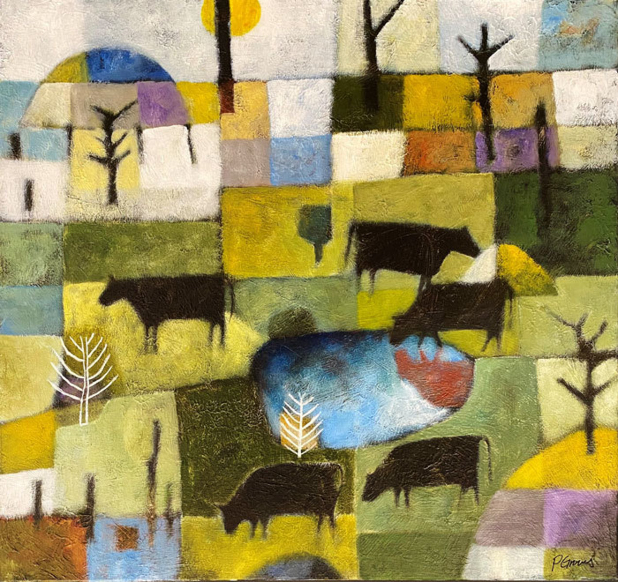 Cows on Checkered Landscape