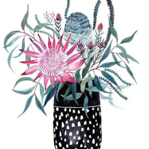 Ceramic Vase of Natives with King Protea