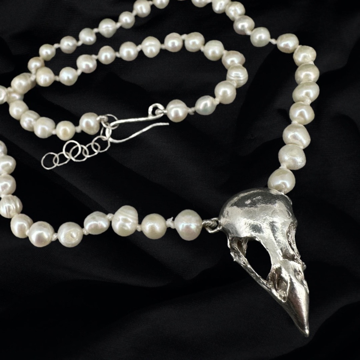 Finch Skull & Pearl Necklace
