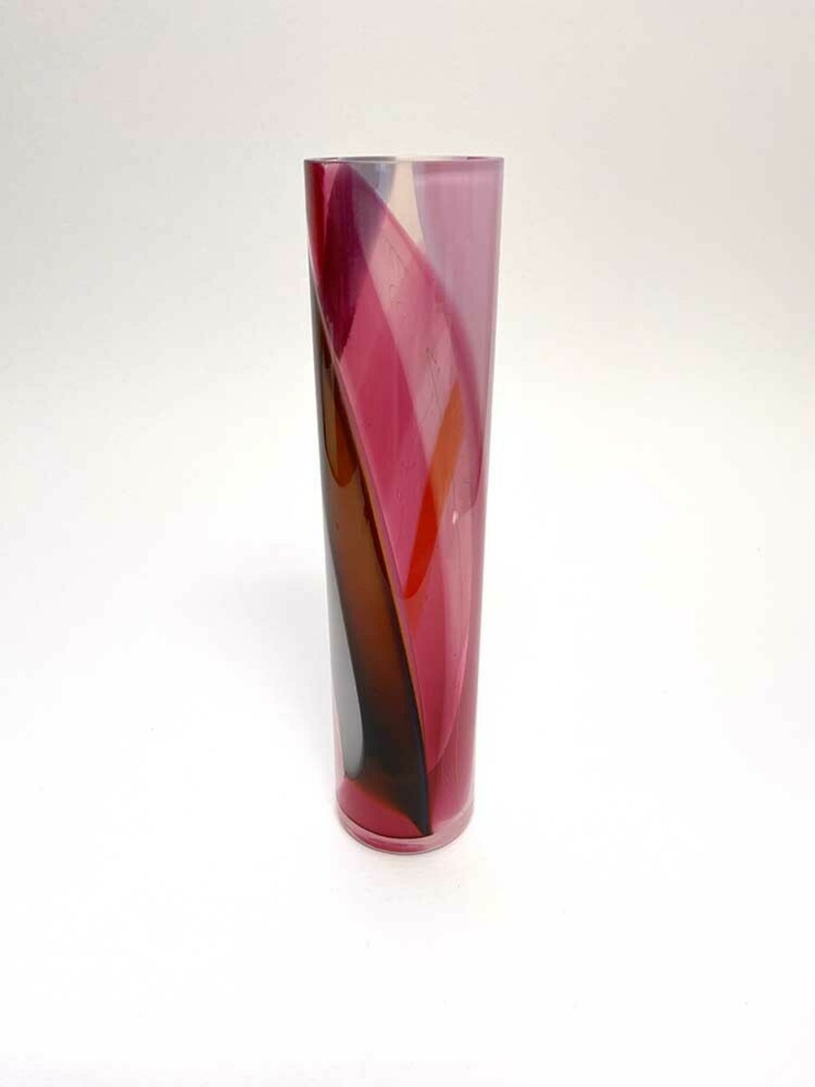 Mixed colour tall cylinder vase - pink/brown