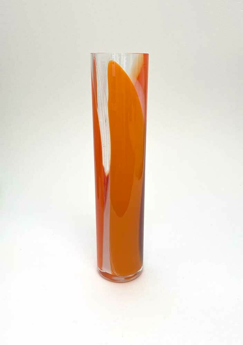 Mixed colour tall cylinder vase - Orange/red