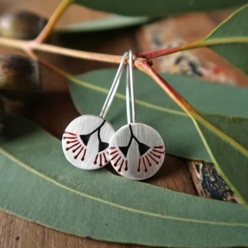 Small Eucalyptus Blossom Hooks in Black and Red